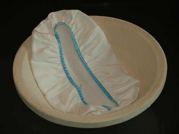 Knitted Cotton Liner (Turquoise Stitching) for 750g and 1Kg Round German-made Banneton, Brotform or Proving Basket